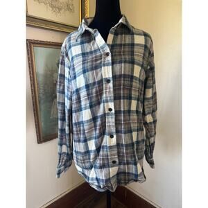 100 Percent Cotton L.L.Bean Flannel Shirt Women M Plaid Button Front Blue Brown